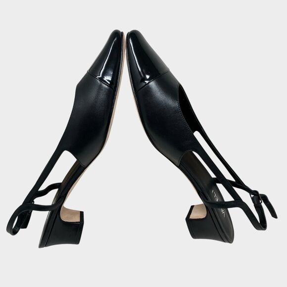 Vaneli Aliz Slingback Kitten Heel 11.5 Black Nappa Leather Patent Cap Toe - Picture 7 of 11